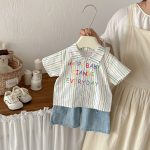 【73-100cm】シャツorショートパンツ ベビー ストライプ ゆったり - 画像 (4)
