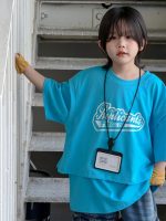 【100-150cm】Tシャツ 切り替え 半袖 プリント ゆったり - 画像 (5)