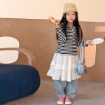 【100-170cm】長袖Ｔシャツ 女の子 フード付き ボーダー柄 - 画像 (5)