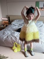 【90-150cm】ワンピース 女の子 ガーリー チュール 切り替え