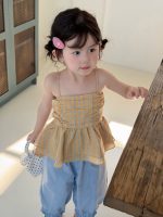 【90-140cm】キャミソール 女の子 チェック柄 背中開き おしゃれ