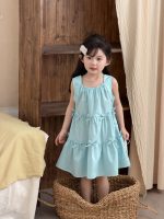 【90-140cm】ワンピース 女の子 リボン 無地 ノースリープ - 画像 (2)