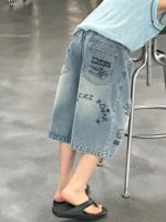 【90-160cm】ショートパンツ 男の子 プリント ジーンズ ゆったり - 画像 (3)