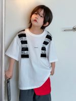 【100-150cm】Tシャツ 半袖 ストライプ 配色 切り替え - 画像 (5)