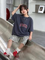 【100-150cm】Tシャツ 切り替え Vネック 半袖 - 画像 (4)