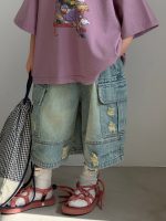 【100-150cm】ショートパンツ デニム ダメージジーンズ ゆったり - 画像 (3)