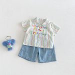【73-100cm】シャツorショートパンツ ベビー ストライプ ゆったり - 画像 (3)