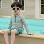 【90-140cm】水着 ハーフジップ ボーダー柄 スイムウェア - 画像 (5)