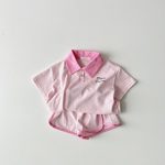 【80-130cm】セットアップ ストライプ 半袖 ポロシャツ＋ショートパンツ - 画像 (3)