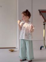 【90-140cm】パンツ 女の子 無地 フリル ストレートパンツ - 画像 (3)