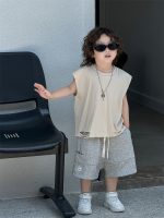 【90-140cm】Tシャツ 男の子 ノースリープ 無地 ストリート風 - 画像 (3)