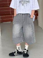 【90-160cm】ショートパンツ 男の子 ストライプ ジーンズ - 画像 (3)