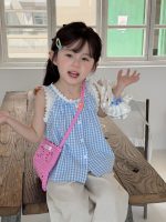 【90-140cm】ベスト 女の子 チェック柄 レース 切り替え - 画像 (6)