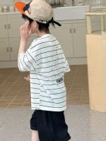 【100-160cm】キッズTシャツ 半袖 ボーダー アルファベット 可愛い - 画像 (6)