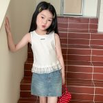 【100-170cm】ベスト 女の子 フリルデザイン シンプル
