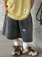 【100-150cm】ショートパンツ デニム 無地 ゆったり ダメージジーンズ - 画像 (2)