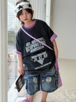 【100-150cm】Tシャツ ショートパンツ 配色 プリント カジュアル ダメージジーンズ - 画像 (4)