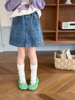 【100-170cm】デニムスカート 女の子 トレンド 合わせやすい - 画像 (3)