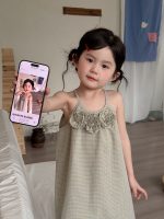 【90-140cm】ワンピース 女の子 フラワー チェック柄 おしゃれ