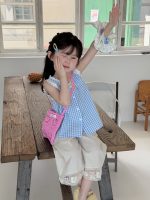【90-140cm】ベスト 女の子 チェック柄 レース 切り替え - 画像 (4)