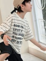 【100-160cm】キッズTシャツ 半袖 ボーダー アルファベット 可愛い - 画像 (3)