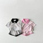 【80-130cm】セットアップ ストライプ 半袖 ポロシャツ＋ショートパンツ - 画像 (4)