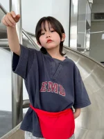 【100-150cm】Tシャツ 切り替え Vネック 半袖 - 画像 (6)