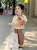 【90-150cm】半袖Ｔシャツorパンツ 女の子 チェック柄 カートゥーン - 画像 (2)