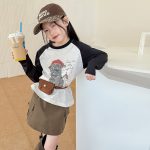 【100-170cm】長袖トップス 女の子 動物柄 カジュアル 配色