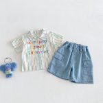 【73-100cm】シャツorショートパンツ ベビー ストライプ ゆったり