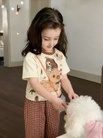 【90-150cm】半袖Ｔシャツorパンツ 女の子 チェック柄 カートゥーン - 画像 (3)
