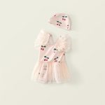 【90-140cm】水着 帽子付き チェリー柄 キュート スイムウェア - 画像 (2)