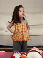 【90-150cm】キャミソール 女の子 チェック柄 ドーパミン風 フリル - 画像 (2)