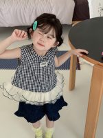 【90-140cm】トップス 女の子 ノースリーブ チェック柄 切り替え - 画像 (3)
