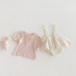 【66-90cm】セットアップ Tシャツ＆レースサロペットショートパンツ パフスリーブ - 画像 (5)