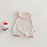 【66-90cm】カバーオール ベビー 女の子 丸襟 蝶結び 総柄 - 画像 (2)