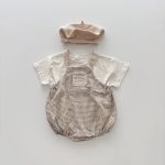 【66-90cm】セットアップ ベビー チェックサロペットロンパース＆半袖Tシャツ - 画像 (3)