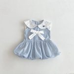【73-100cm】ワンピース ベビー 女の子 ストライプ リボン付き - 画像 (4)