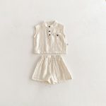 【73-100cm】セットアップ トップス＆ショートパンツ 無地 ノースリーブ - 画像 (5)