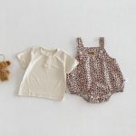 【66-90cm】セットアップ サロペットロンパース＆リブTシャツ ベビー レオパード柄 - 画像 (4)