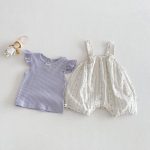 【66-90cm】セットアップ Tシャツ＆サロペット ベビー 小花柄 フリルスリーブ - 画像 (4)