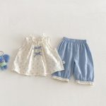 【73-100cm】セットアップ トップス＆パンツ ベビー 女の子 小花柄 ノースリーブ レース裾 - 画像 (5)