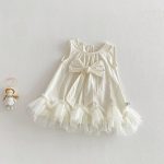 【73-100cm】ワンピース ベビー 女の子 蝶結び チュール ノースリーブ - 画像 (2)