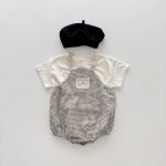 【66-90cm】セットアップ ベビー チェックサロペットロンパース＆半袖Tシャツ - 画像 (4)