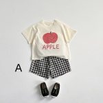 【80-130cm】セットアップ キッズ服 フルーツ柄 トップス＆チェックショートパンツ - 画像 (9)