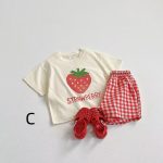 【80-130cm】セットアップ キッズ服 フルーツ柄 トップス＆チェックショートパンツ - 画像 (5)