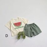 【80-130cm】セットアップ キッズ服 フルーツ柄 トップス＆チェックショートパンツ - 画像 (6)