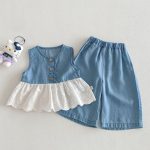 【予約販売】【73-120cm】セットアップ デニム ノースリーブ 着心地良い - 画像 (8)