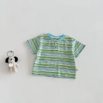 【73-120cm】半袖Tシャツ ベビー 男の子 ボタン付き ボーダー - 画像 (8)