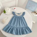 【66-130cm】ロンパース or ワンピース 肩フリル リボン柄 - 画像 (8)